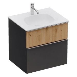 burgbad Fiumo 2.0 Mineralguss-Waschtisch mit Waschtischunterschrank 62 cm, mit Griff G0146