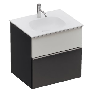 burgbad Fiumo 2.0 Mineralguss-Waschtisch mit Waschtischunterschrank 62 cm, mit Griff G0146