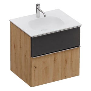 burgbad Fiumo 2.0 Mineralguss-Waschtisch mit Waschtischunterschrank 62 cm, mit Griff G0146