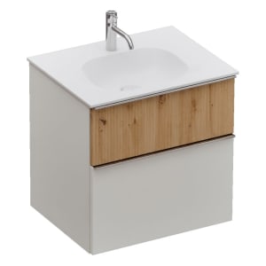 burgbad Fiumo 2.0 Mineralguss-Waschtisch mit Waschtischunterschrank 62 cm, mit Griff G0146