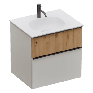 burgbad Fiumo 2.0 Mineralguss-Waschtisch mit Waschtischunterschrank 62 cm, mit Griff G0200