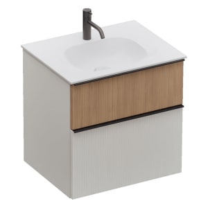 burgbad Fiumo 2.0 Mineralguss-Waschtisch mit Waschtischunterschrank 62 cm, mit Griff G0200