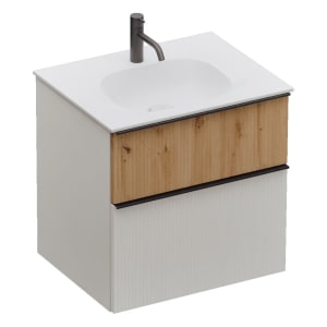 burgbad Fiumo 2.0 Mineralguss-Waschtisch mit Waschtischunterschrank 62 cm, mit Griff G0200