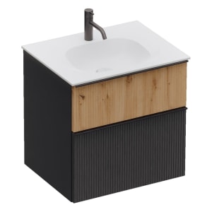 burgbad Fiumo 2.0 Mineralguss-Waschtisch mit Waschtischunterschrank 62 cm, mit Griff G0200