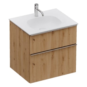 burgbad Fiumo 2.0 Mineralguss-Waschtisch mit Waschtischunterschrank 62 cm, mit Griff G0146