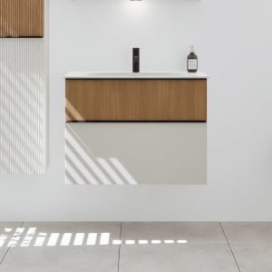 burgbad Fiumo 2.0 Mineralguss-Waschtisch mit Waschtischunterschrank 82 cm, mit Griff G0200