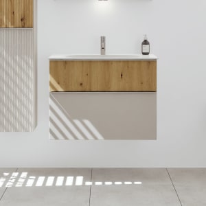 burgbad Fiumo 2.0 Mineralguss-Waschtisch mit Waschtischunterschrank 82 cm, mit Griff G0146