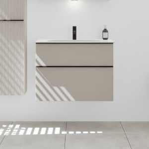 burgbad Fiumo 2.0 Mineralguss-Waschtisch mit Waschtischunterschrank 82 cm, mit Griff G0200