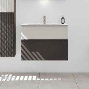 burgbad Fiumo 2.0 Mineralguss-Waschtisch mit Waschtischunterschrank 82 cm, mit Griff G0146