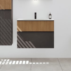 burgbad Fiumo 2.0 Mineralguss-Waschtisch mit Waschtischunterschrank 82 cm, mit Griff G0200