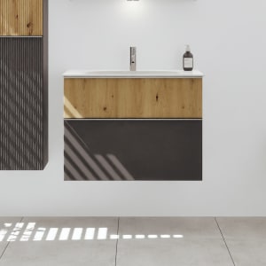 burgbad Fiumo 2.0 Mineralguss-Waschtisch mit Waschtischunterschrank 82 cm, mit Griff G0146