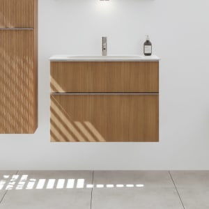 burgbad Fiumo 2.0 Mineralguss-Waschtisch mit Waschtischunterschrank 82 cm, mit Griff G0146