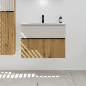 burgbad Fiumo 2.0 Mineralguss-Waschtisch mit Waschtischunterschrank 82 cm, mit Griff G0200