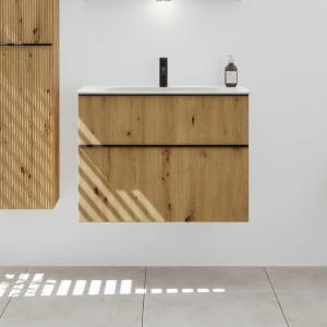 burgbad Fiumo 2.0 Mineralguss-Waschtisch mit Waschtischunterschrank 82 cm, mit Griff G0200