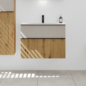 burgbad Fiumo 2.0 Mineralguss-Waschtisch mit Waschtischunterschrank 82 cm, mit Griff G0200