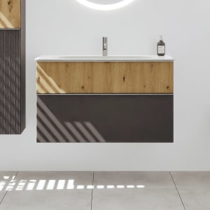 burgbad Fiumo 2.0 Mineralguss-Waschtisch mit Waschtischunterschrank 102 cm, mit Griff G0146