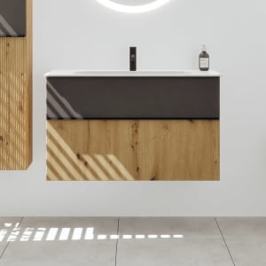 burgbad Fiumo 2.0 Mineralguss-Waschtisch mit Waschtischunterschrank 102 cm, mit Griff G0200