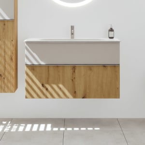 burgbad Fiumo 2.0 Mineralguss-Waschtisch mit Waschtischunterschrank 102 cm, mit Griff G0146