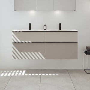 burgbad Fiumo 2.0 Mineralguss-Waschtisch mit Waschtischunterschrank 142 cm, mit Griff G0200