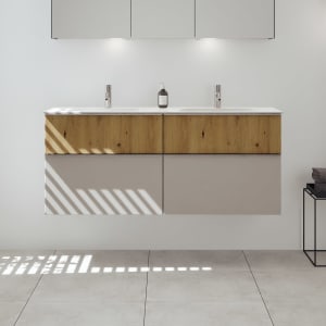 burgbad Fiumo 2.0 Mineralguss-Waschtisch mit Waschtischunterschrank 142 cm, mit Griff G0146