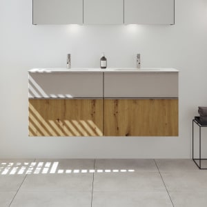 burgbad Fiumo 2.0 Mineralguss-Waschtisch mit Waschtischunterschrank 142 cm, mit Griff G0146