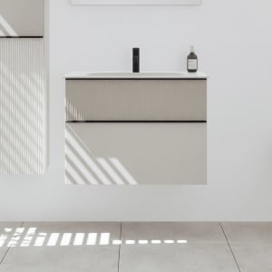 burgbad Fiumo 2.0 Mineralguss-Waschtisch mit Waschtischunterschrank 82 cm, mit Griff G0200