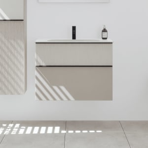 burgbad Fiumo 2.0 Mineralguss-Waschtisch mit Waschtischunterschrank 82 cm, mit Griff G0200