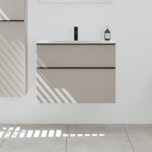 burgbad Fiumo 2.0 Mineralguss-Waschtisch mit Waschtischunterschrank 82 cm, mit Griff G0200