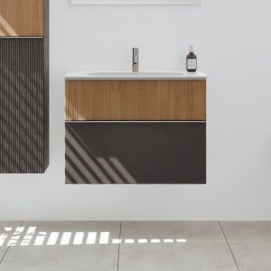 burgbad Fiumo 2.0 Mineralguss-Waschtisch mit Waschtischunterschrank 82 cm, mit Griff G0146