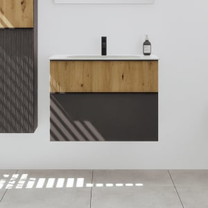 burgbad Fiumo 2.0 Mineralguss-Waschtisch mit Waschtischunterschrank 82 cm, mit Griff G0200