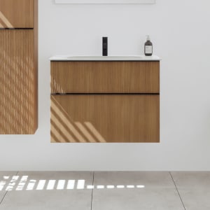 burgbad Fiumo 2.0 Mineralguss-Waschtisch mit Waschtischunterschrank 82 cm, mit Griff G0200