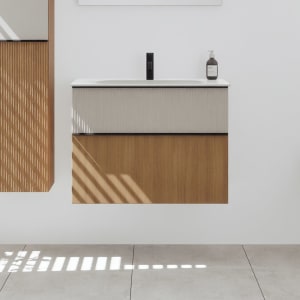 burgbad Fiumo 2.0 Mineralguss-Waschtisch mit Waschtischunterschrank 82 cm, mit Griff G0200