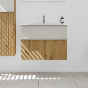 burgbad Fiumo 2.0 Mineralguss-Waschtisch mit Waschtischunterschrank 82 cm, mit Griff G0146