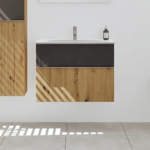 burgbad Fiumo 2.0 Mineralguss-Waschtisch mit Waschtischunterschrank 82 cm, mit Griff G0146