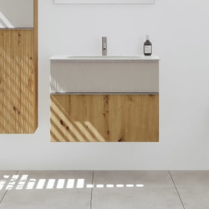 burgbad Fiumo 2.0 Mineralguss-Waschtisch mit Waschtischunterschrank 82 cm, mit Griff G0146