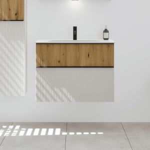 burgbad Fiumo 2.0 Mineralguss-Waschtisch mit Waschtischunterschrank 82 cm, mit Griff G0200