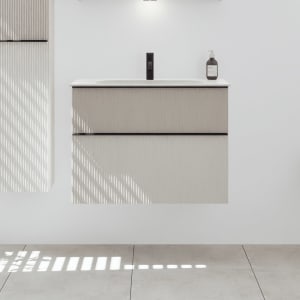 burgbad Fiumo 2.0 Mineralguss-Waschtisch mit Waschtischunterschrank 82 cm, mit Griff G0200