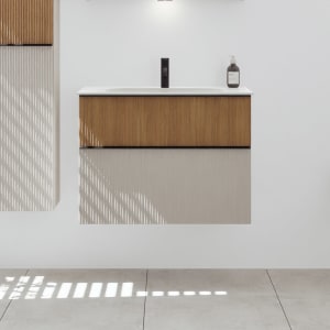 burgbad Fiumo 2.0 Mineralguss-Waschtisch mit Waschtischunterschrank 82 cm, mit Griff G0200