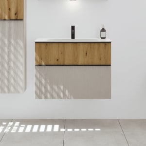 burgbad Fiumo 2.0 Mineralguss-Waschtisch mit Waschtischunterschrank 82 cm, mit Griff G0200