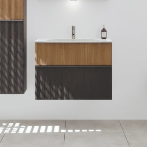 burgbad Fiumo 2.0 Mineralguss-Waschtisch mit Waschtischunterschrank 82 cm, mit Griff G0146