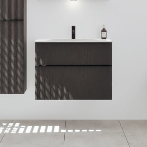 burgbad Fiumo 2.0 Mineralguss-Waschtisch mit Waschtischunterschrank 82 cm, mit Griff G0200