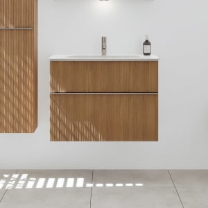 burgbad Fiumo 2.0 Mineralguss-Waschtisch mit Waschtischunterschrank 82 cm, mit Griff G0146