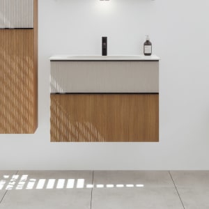 burgbad Fiumo 2.0 Mineralguss-Waschtisch mit Waschtischunterschrank 82 cm, mit Griff G0200