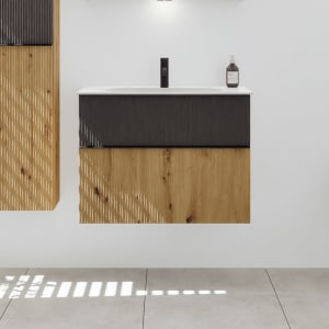 burgbad Fiumo 2.0 Mineralguss-Waschtisch mit Waschtischunterschrank 82 cm, mit Griff G0200