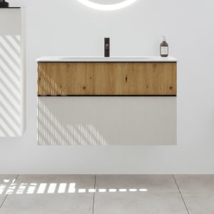 burgbad Fiumo 2.0 Mineralguss-Waschtisch mit Waschtischunterschrank 102 cm, mit Griff G0200