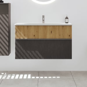 burgbad Fiumo 2.0 Mineralguss-Waschtisch mit Waschtischunterschrank 102 cm, mit Griff G0146