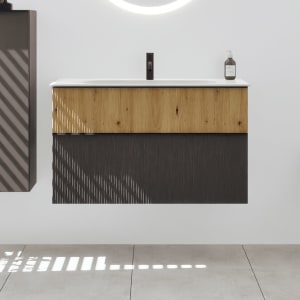 burgbad Fiumo 2.0 Mineralguss-Waschtisch mit Waschtischunterschrank 102 cm, mit Griff G0200