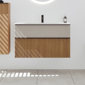 burgbad Fiumo 2.0 Mineralguss-Waschtisch mit Waschtischunterschrank 102 cm, mit Griff G0200