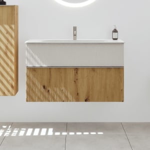 burgbad Fiumo 2.0 Mineralguss-Waschtisch mit Waschtischunterschrank 102 cm, mit Griff G0146