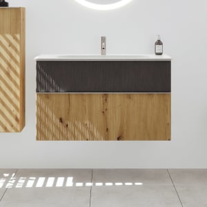 burgbad Fiumo 2.0 Mineralguss-Waschtisch mit Waschtischunterschrank 102 cm, mit Griff G0146